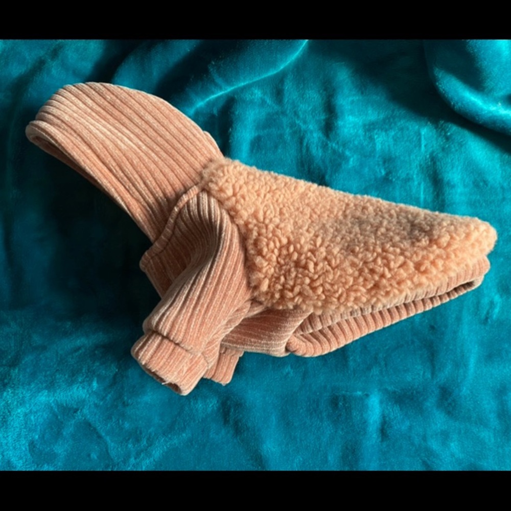 Pet Hoodie pink corduroy velvet & fleece for tiny dogs & hairless cat breeds XXS